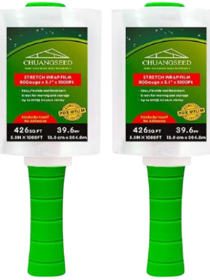 CHUANGSEED 2-Pack Industrial Mini Clear Stretch Wrap Film – 80 Gauge, 5.1" x 1000 ft