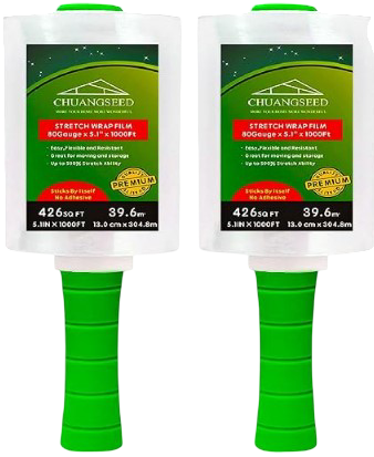 CHUANGSEED 2-Pack Industrial Mini Clear Stretch Wrap Film – 80 Gauge, 5.1" x 1000 ft
